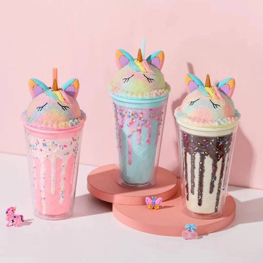 Cute Unicorn Water Cup With Straw Drink Cups Creative Ice Cream